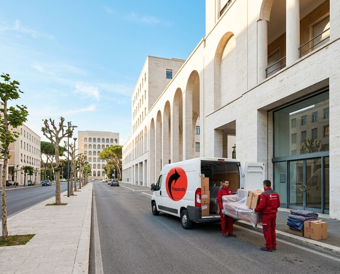 Traslochi Trieste Roma — furgone Freccia SRL in un viale del quartiere Trieste