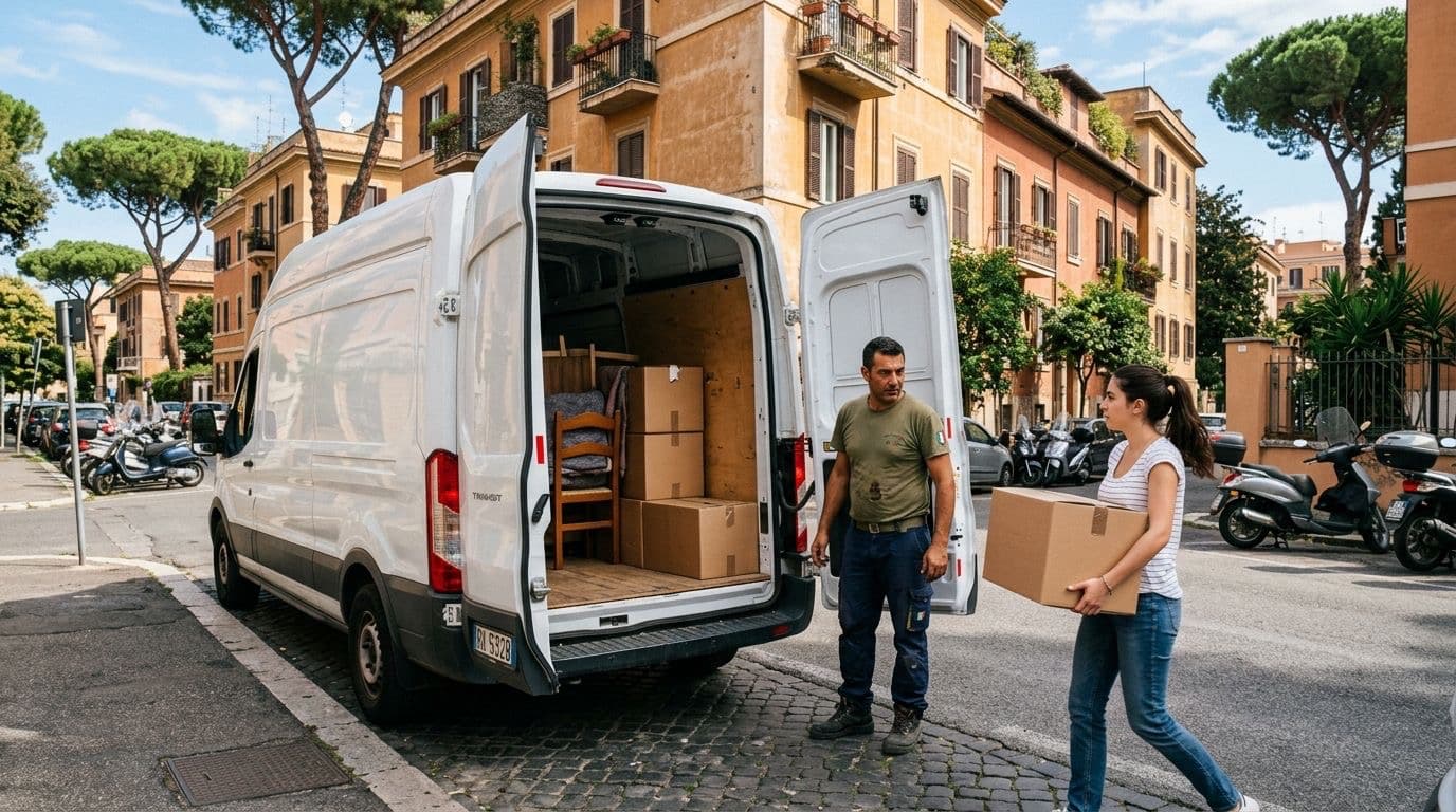 Traslochi Roma — furgone Freccia SRL durante un trasloco in centro